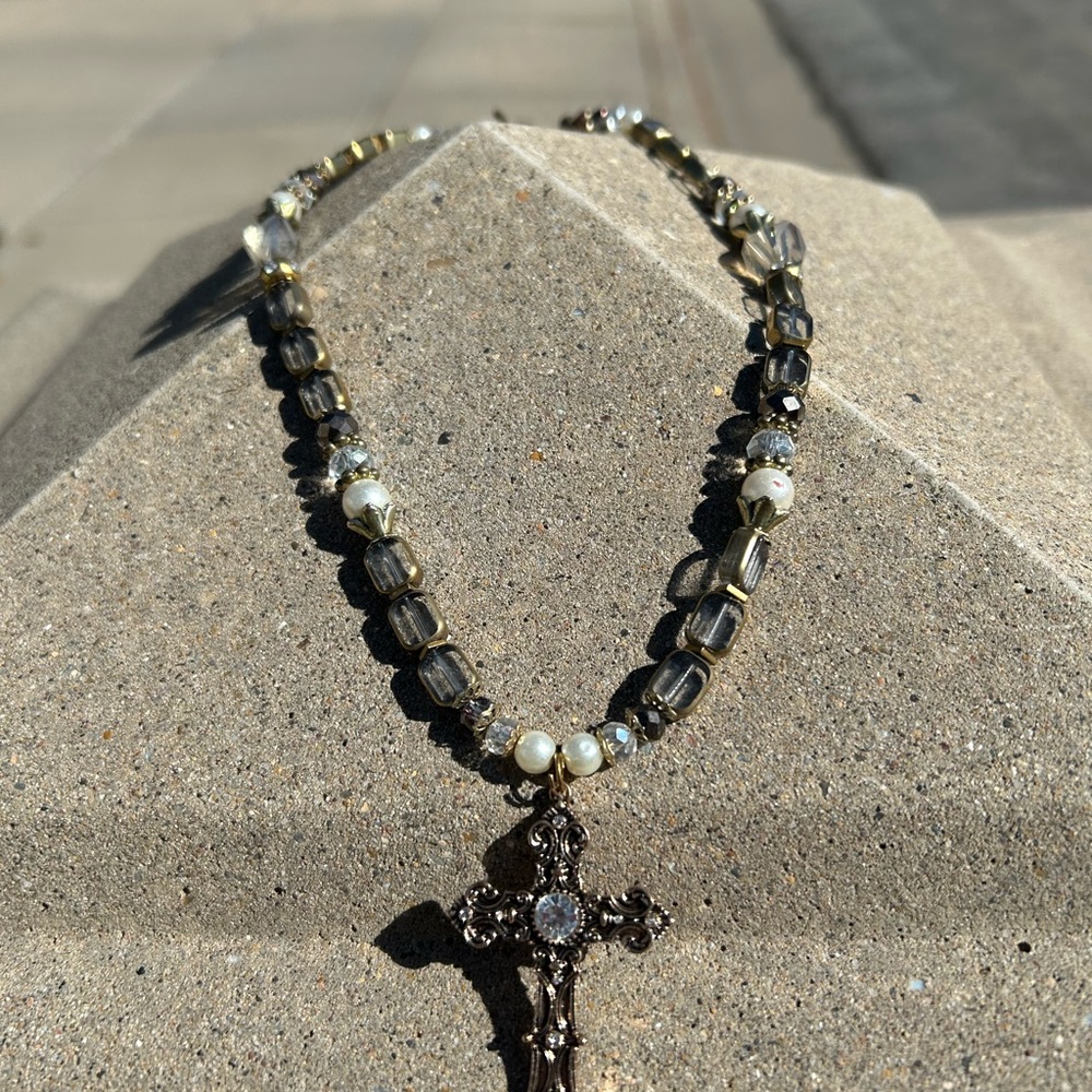 Glass door Crystal Cross Necklace